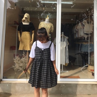 Yếm kẻ caro babydoll 2 màu đen trắng