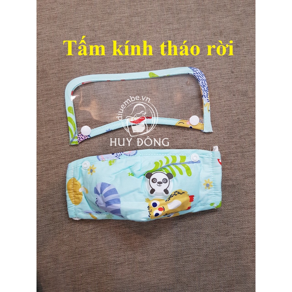 KHẨU TRANG VẢI CHỐNG BỤI MỊN PM2.5 - KÍNH BẢO VỆ MẮT CÓ THỂ THÁO RỜI - CÓ VAN THỞ- MÀNG LỌC 5 LỚP CHO BÉ