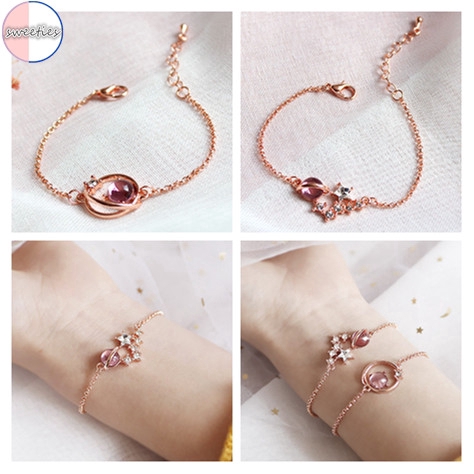 Vòng tay mạ vàng hồng dễ dàng thu nới phong cách Hàn Quốc