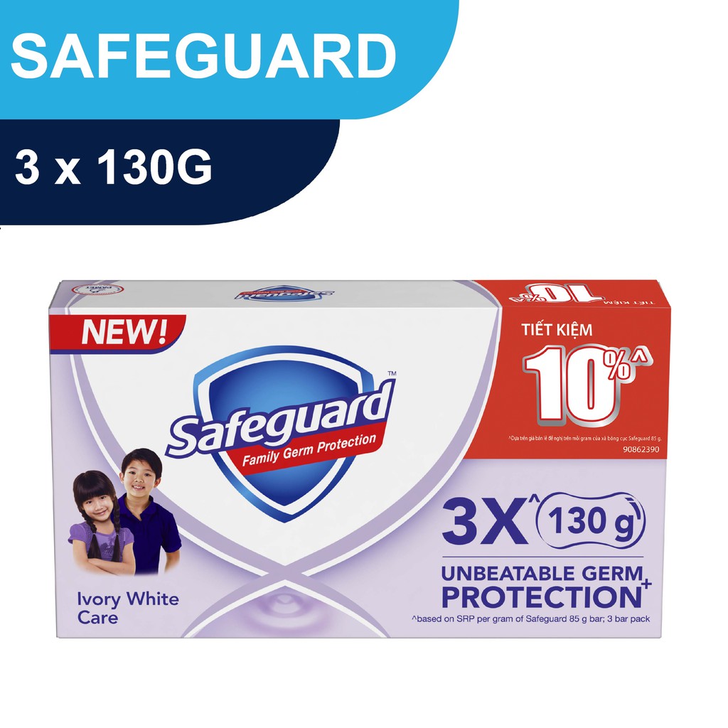 Lốc 3 Xà Bông Cục Safeguard Chăm Sóc Dịu Nhẹ Ivory White Care (130g x 3)
