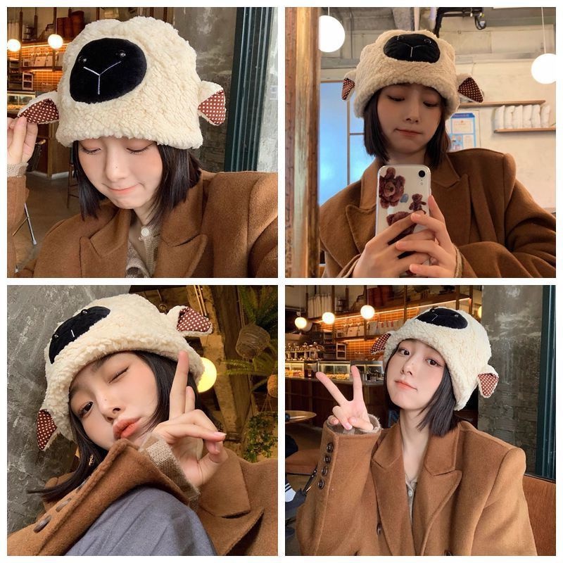 Mũ Len Trùm Tai Giữ Ấm Mùa Đông Họa Tiết Hoạt Hình Phong Cách Hàn Quốc Cho Nữ