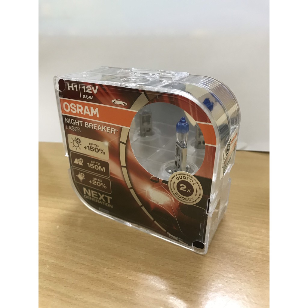 Bóng đèn tăng sáng Osram Night Breaker Laser Chân bóng H1 12v 55w , hàng chính hãng Osram, Made in Germany