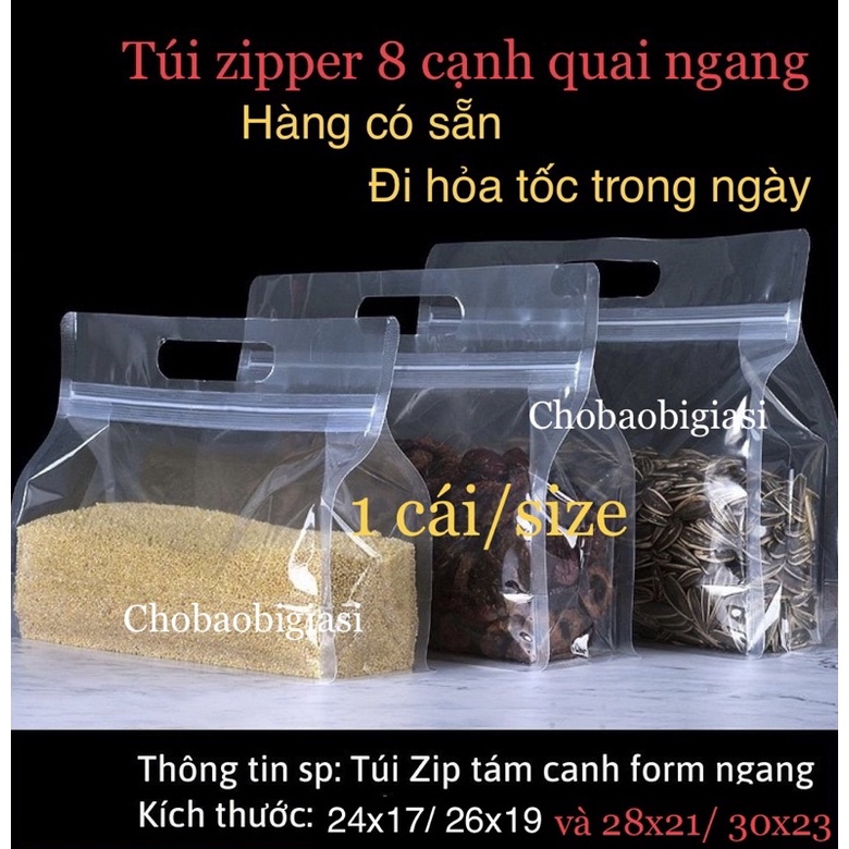 {1cái/size} Túi zipper 8 cạnh trong quai xách form ngang đựng bánh, trái cây, ngũ cố ... (hàng đẹp - Sp y hình)