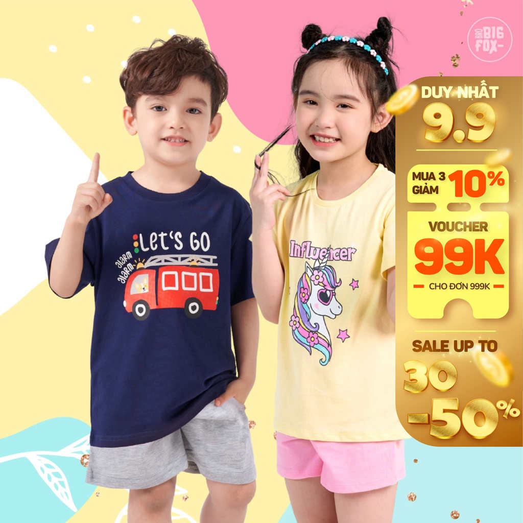Đồ bộ quần áo cộc tay cho bé trai bé gái Bigfox - Miss Meow bộ đồ ngắn tay trẻ em size 3,4,5,6,7,8 tuổi