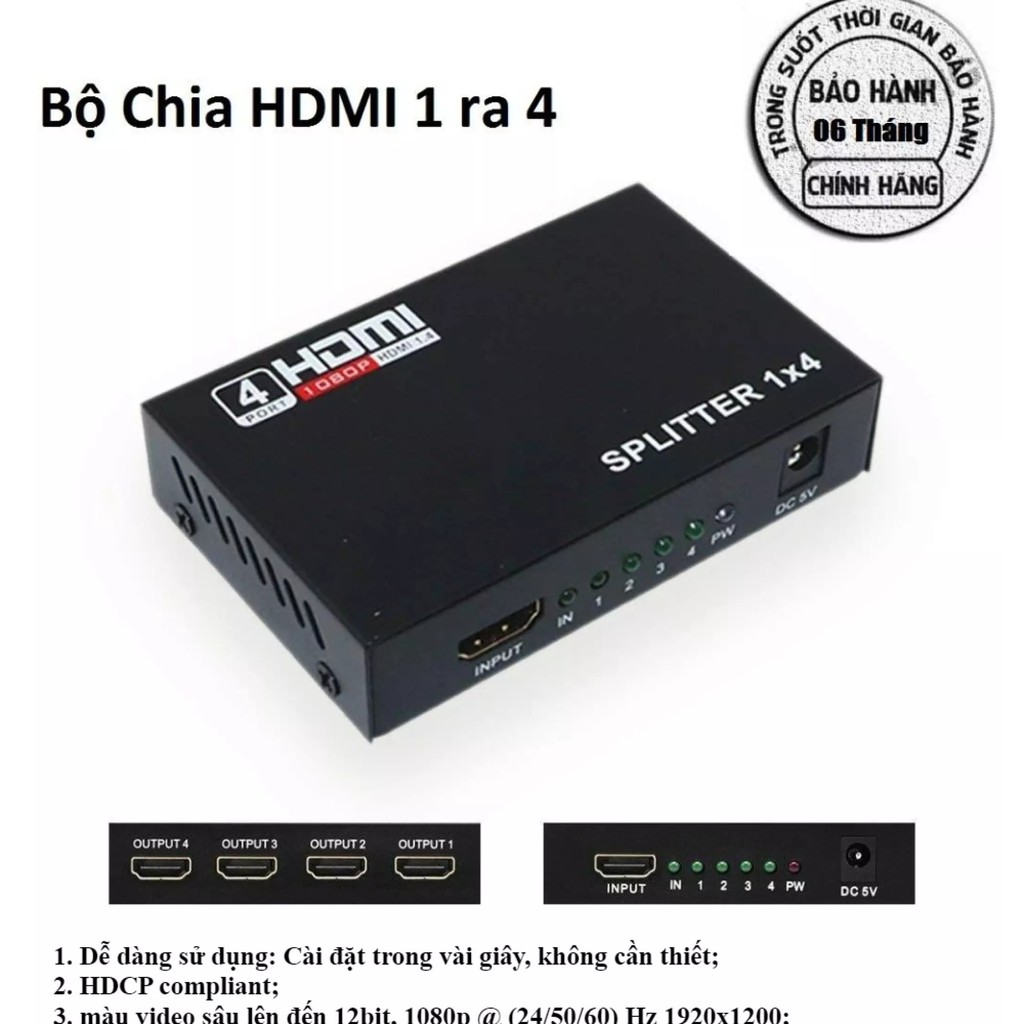 Bộ Chia HDMI 1 ra 4, Hub Chia 1 HDMI ra 4 HDMI, Hàng chuẩn chất lượng