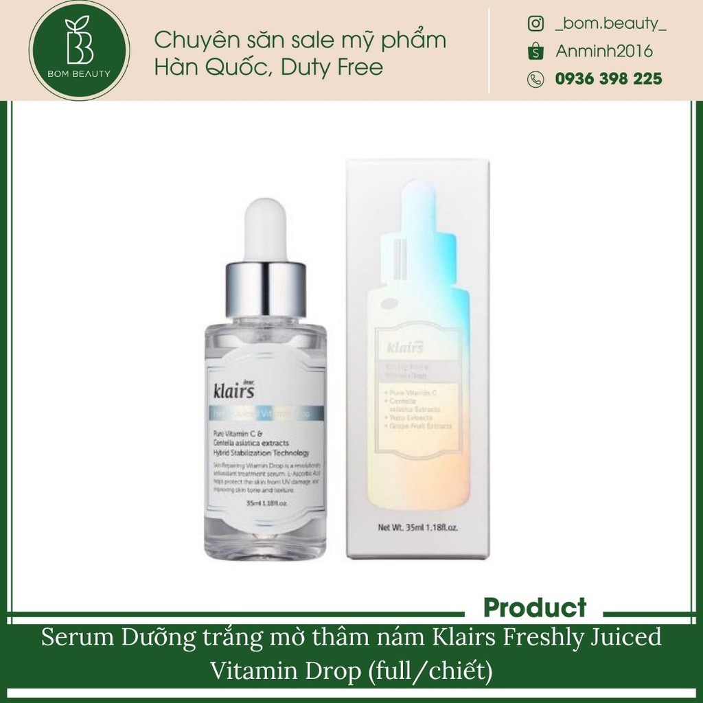 (#Klairs) Serum Dưỡng trắng mờ thâm nám Klairs Freshly Juiced Vitamin Drop