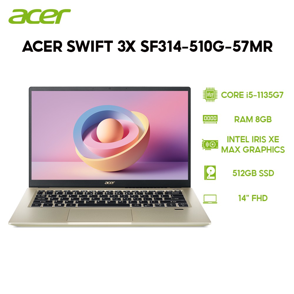 Laptop Acer Swift 3X SF314-510G-57MR i5-1135G7 | 8GB | 512GB | Intel Iris Xe Max Graphics | 14'' FHD | Win 10