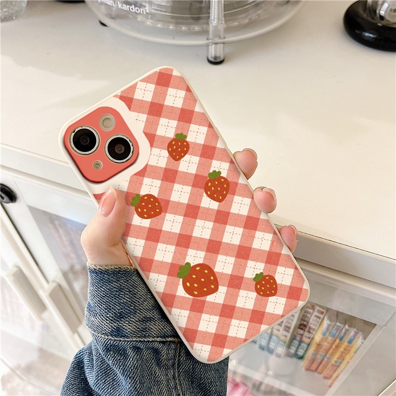 Ốp lưng iphone hình quả dâu tây caro hồng cho 7 Plus/8Plus/XR/XS Max/11/X/12/12 Pro Max/pro/13 promax