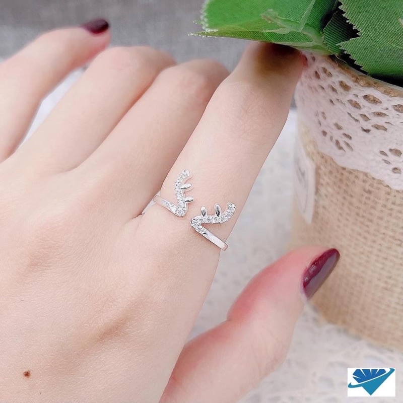 Nhẫn nữ bạc thật hình đôi sừng ngộ nghĩnh