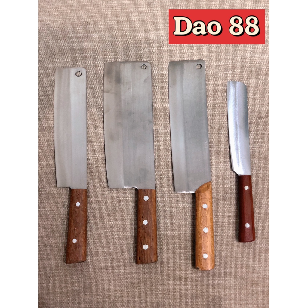 Bộ 4 Dao Làm Bếp Cao Cấp Làm Bằng Thép Trắng Dẫn Dầu Nhật Không Rỉ chuôi dao bằng gỗ GÕ ĐỎ