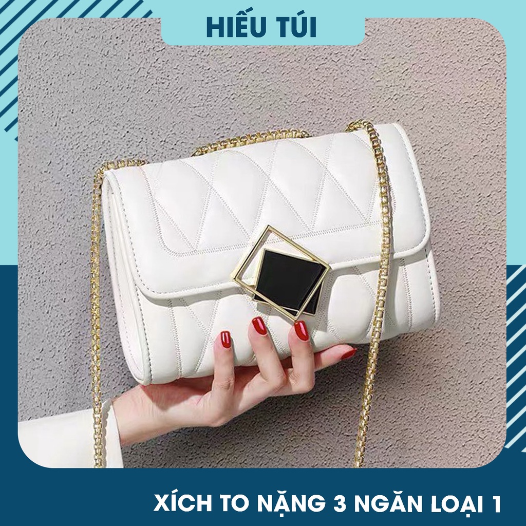 Túi đeo chéo mini nữ khoá gương vuông da thêu ô nhiều ngăn dây xích đẹp giá rẻ HT06