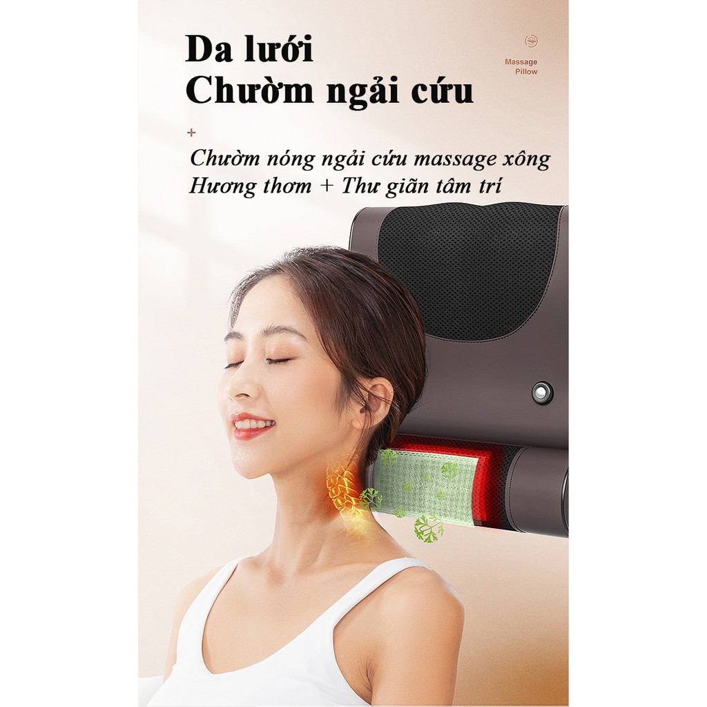 [Hàng Chính Hãng] Gối tựa lưng massage hồng ngoại 16 bi thế hệ mới phiên bản cao cấp