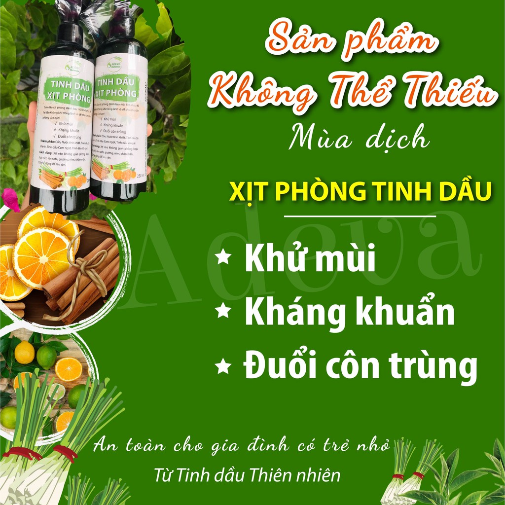 Tinh dầu xịt phòng khử mùi ⚡FREESHIP⚡ Adeva - Khử mùi vượt trội, thơm dịu nhẹ từ thiên nhiên 250 ml