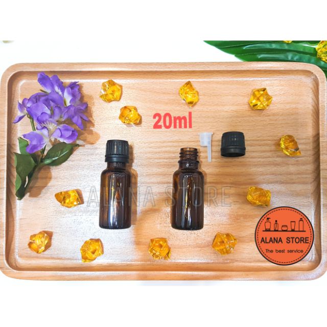 Lọ thủy tinh nâu nắp tinh dầu đen 20ml