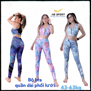 Bộ tập Gym, Yoga, Zumba, Aerobic nữ,quần dài áo bra  set kéo khoá phối lưới cao cấp Hg Sport SDBR05