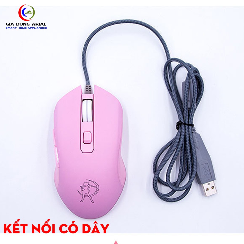 Chuột Máy Tính Có Dây BW-009 Màu Hồng Siêu Cute, Chuột Quang Gaming LED RGB Bảo Hành 6 Tháng