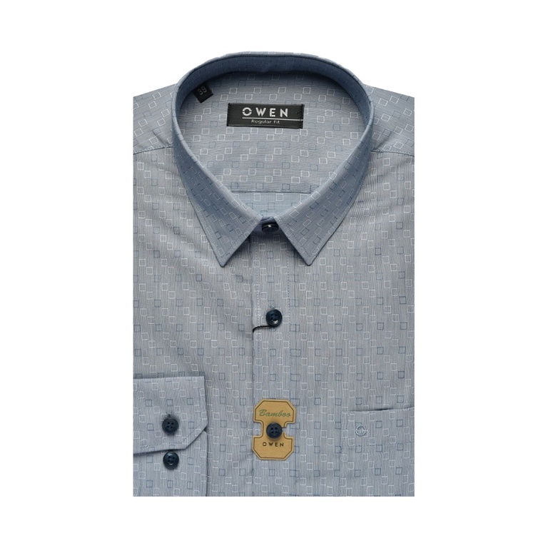 Áo Sơ Mi Nam Dài Tay Owen AR23376D Somi Công Sở Cao Cấp Màu Xanh Họa Tiết Ô Vuông Trắng Dáng Suông Có Túi Chất Sợi Tre | BigBuy360 - bigbuy360.vn