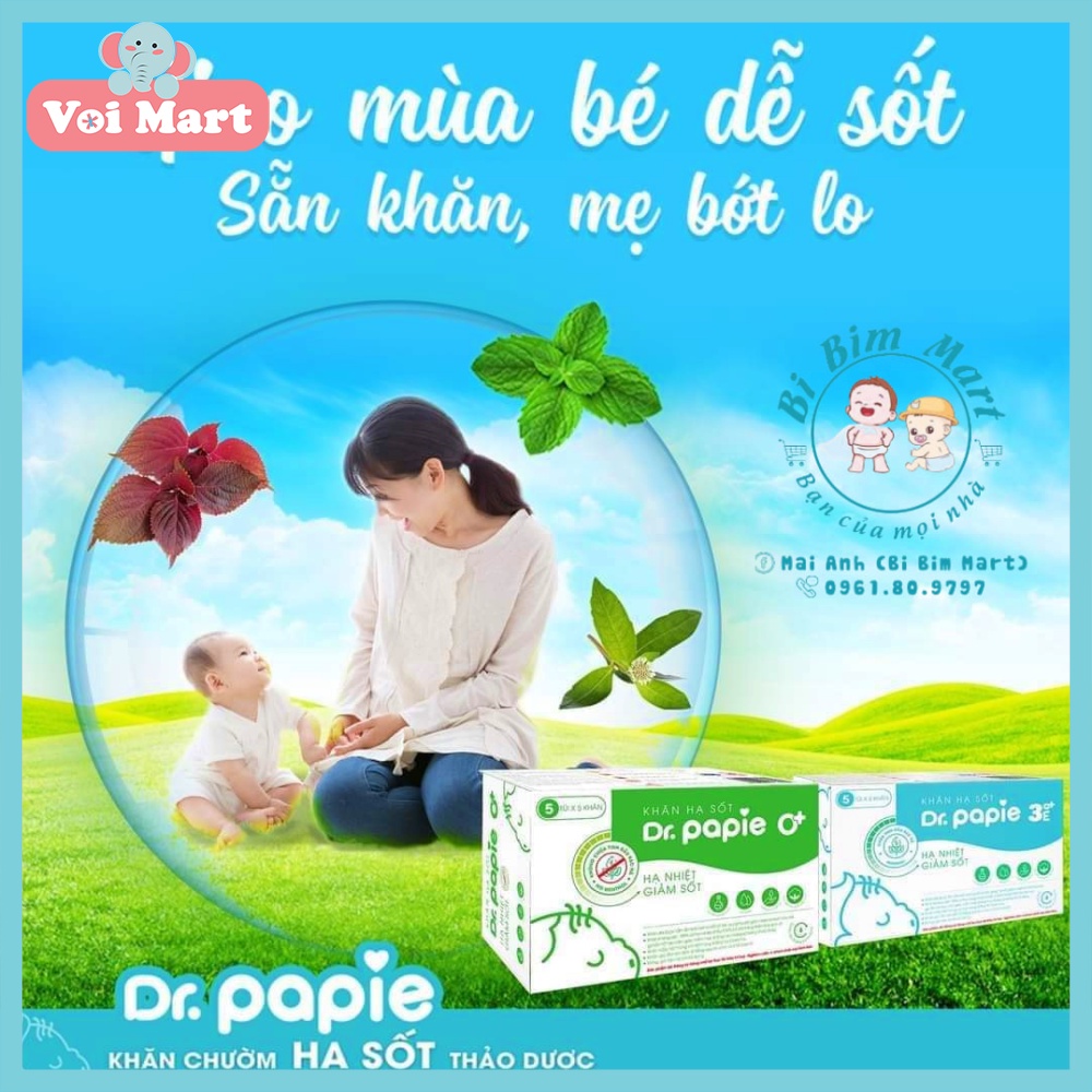Khăn Lau Hạ Sốt 0+ Dr Papie Cho Bé Hạ Nhiệt Giảm Sốt Ngăn Ngừa Co Giật Hộp 25 Chiếc Chính Hãng