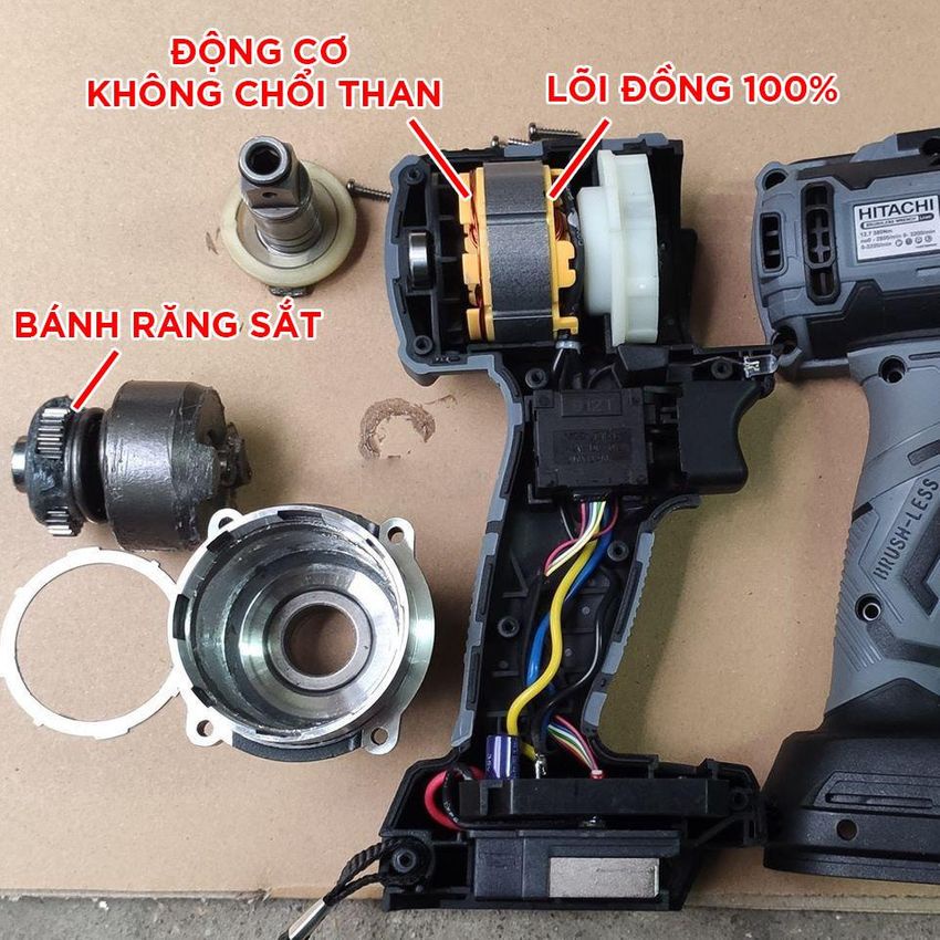 Máy siết bulong pin Hitachi 199v đầu bulong 2 trong 1, động cơ không chổi than