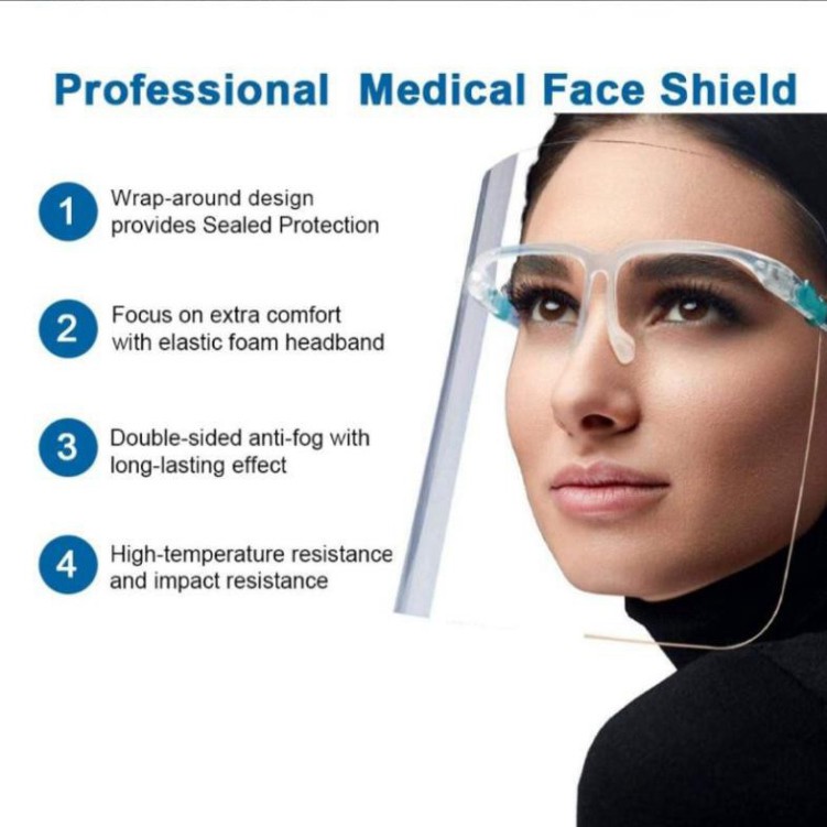 [SIEU SALE] TẤM CHẮN Face shield Mặt Nạ Bảo Hộ Y Tế Chống Dịch, Chống Giọt Bắn, Bụi Trong Suốt Nhựa PET, Khẩu Trang Nhựa