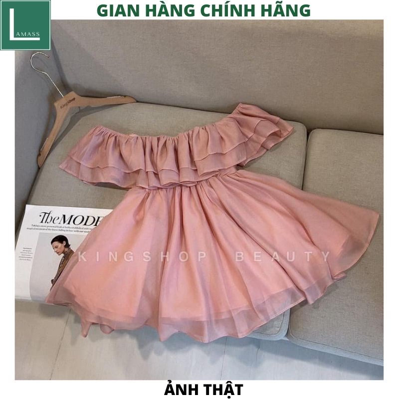 Váy voan tơ 2 lớp trễ vai tay bồng kiểu dáng hàn quốc tiểu thư bánh bèo dễ thương ulzzang -LAMASS