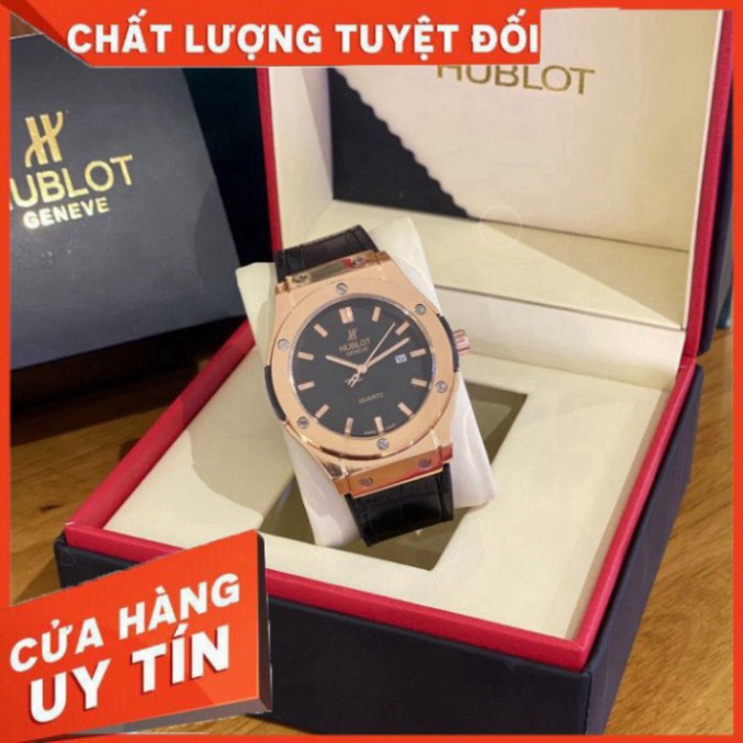 (Hublot viền trơn) Đồng hồ nam Hublot (Size 42MM) hàng đẹp, dây da fullbox  - Bảo hành 12 tháng (Đồng hồ Hulo)