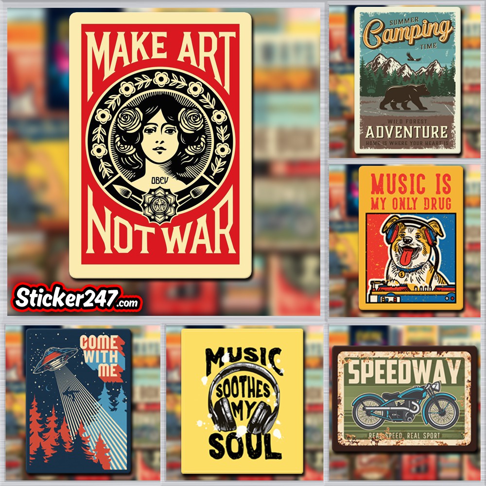 Sticker Vintage Retro 𝑭𝒓𝒆𝒆𝒔𝒉𝒊𝒑 chống nước, sticker dán laptop, ipad, điện thoại, đàn guitar, mũ bảo hiểm,vali, loai 1