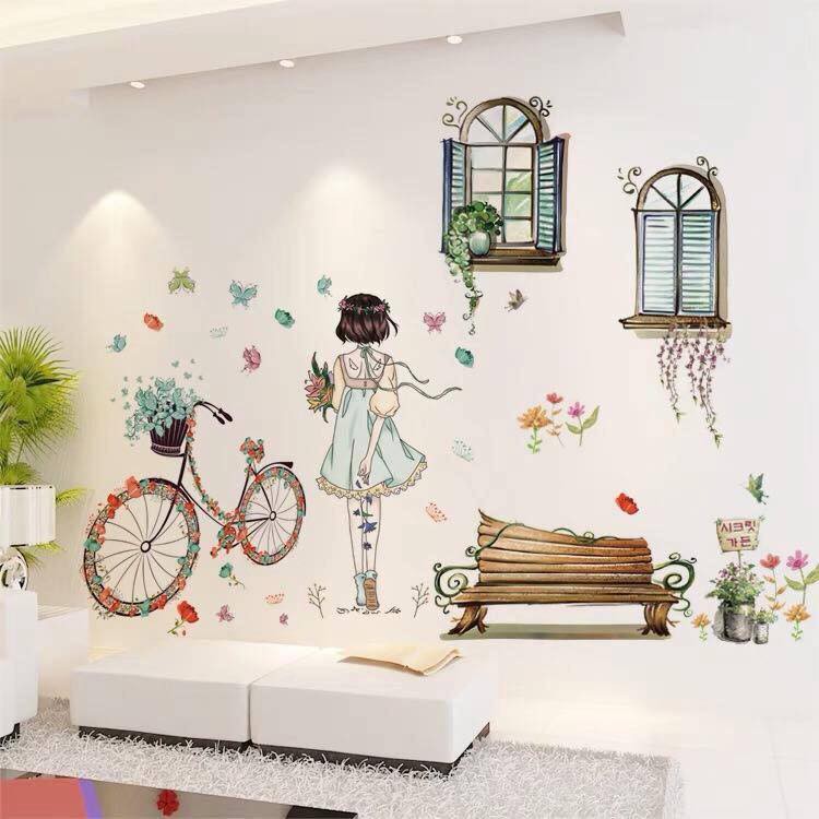 Decal dán tường Cô gái và cửa sổ