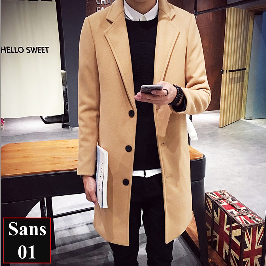 Áo măng tô nam dáng dài Sans01 khoác dạ hàn quốc blazer mangto giá rẻ đen xanh vàng bigsize 3XL 4XL 5XL trech coat men