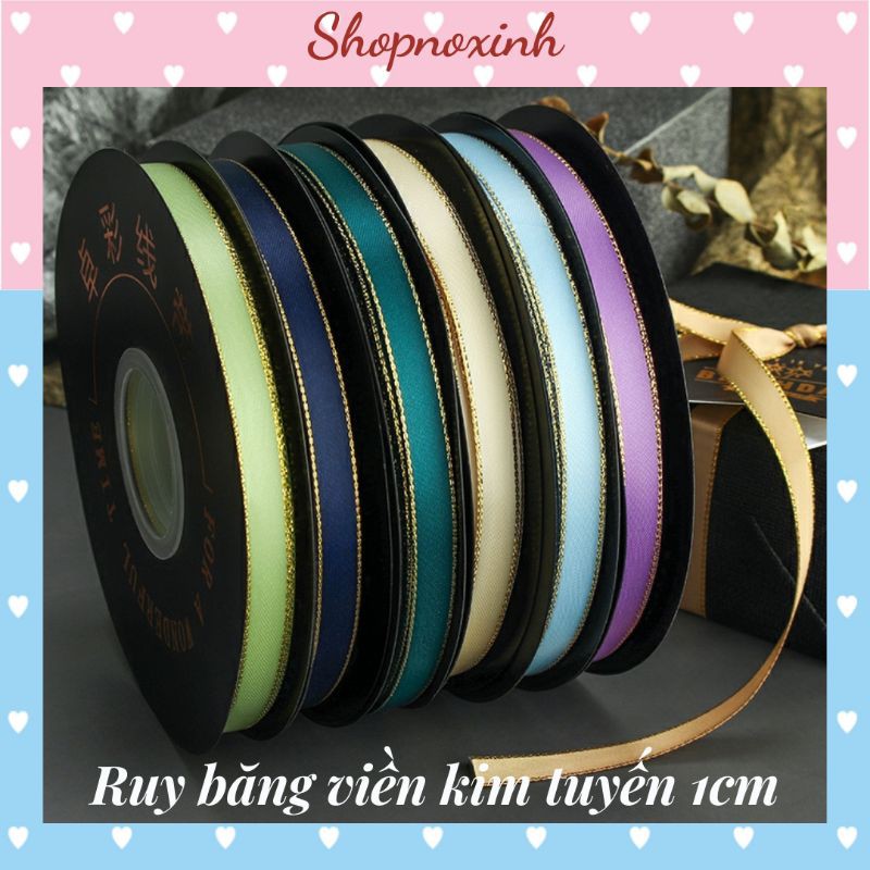 Ruy băng satin viền kim tuyến 1cm [Mét]🍒