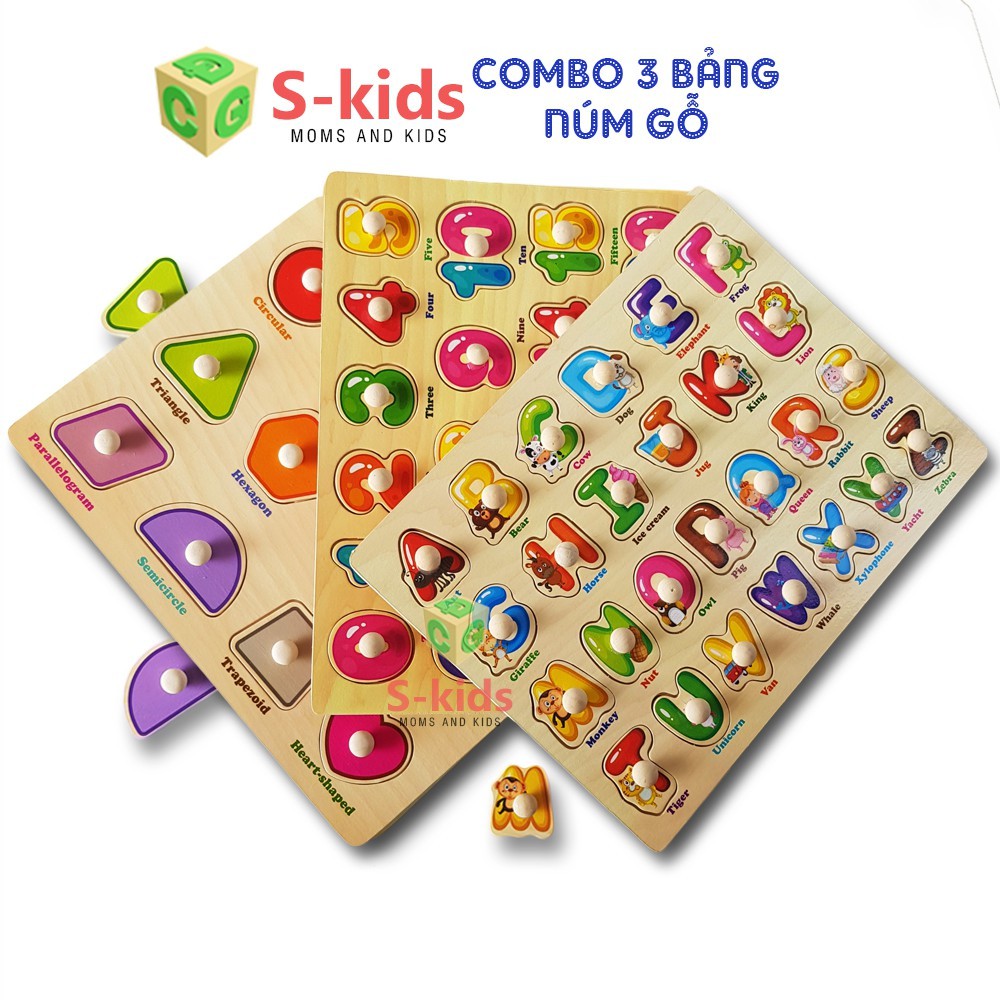 Đồ chơi ghép hình s-kids, combo 3 bảng núm gỗ. - ảnh sản phẩm 2