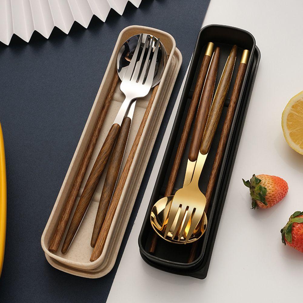 1 Bộ Muỗng Đũa Nĩa Ăn Tráng Miệng Cán Gỗ Dùng Trong Nhà Bếp Ngoài Trời