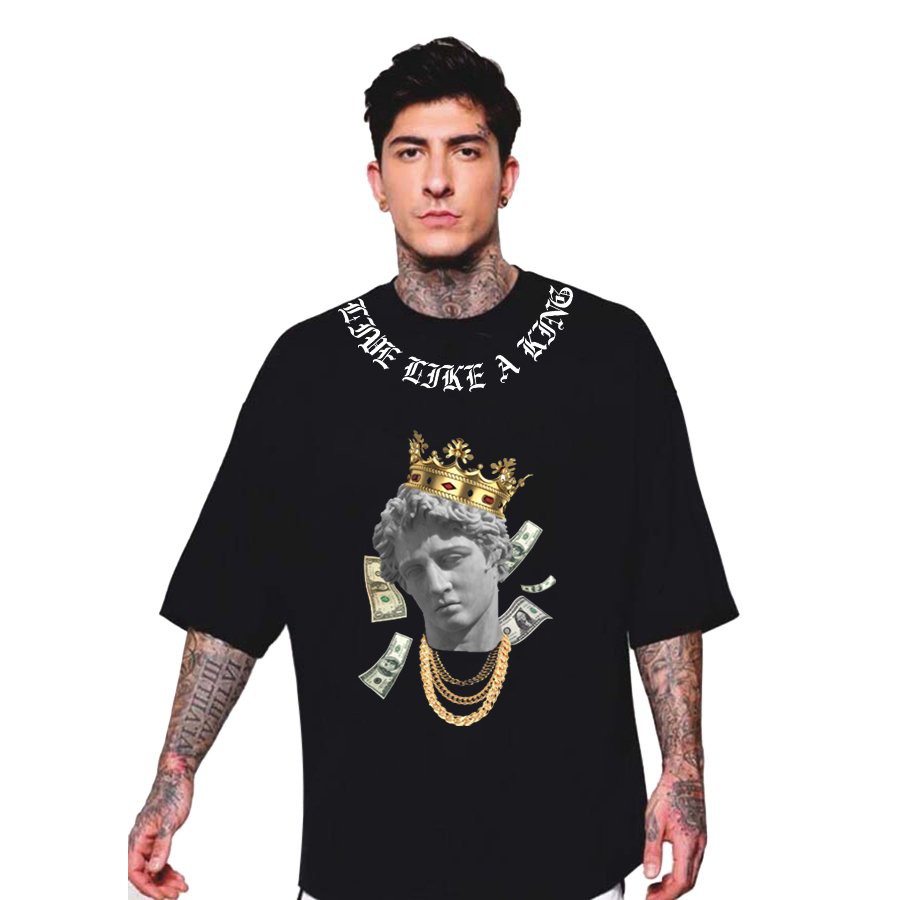 Áo thun tay lỡ Tượng Vua A King, from rộng , nam nữ unisex ,phong cách hottrend mikenco
