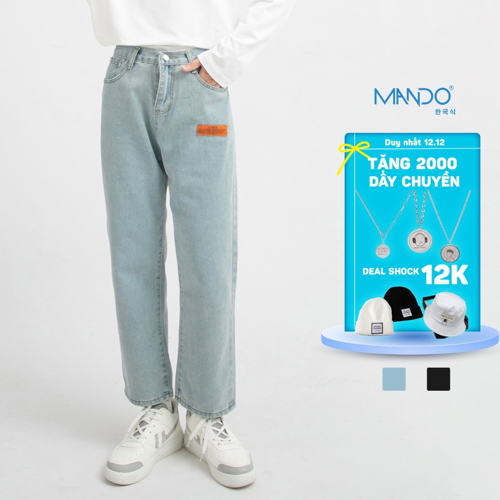 Quần Jean Nam Ống Rộng MANDO 2 Màu Xanh Đen Vải Jean Cao Cấp Kiểu Dáng Basic Unisex Năng Động Thời Trang Hàn Quốc QJN004 | BigBuy360 - bigbuy360.vn