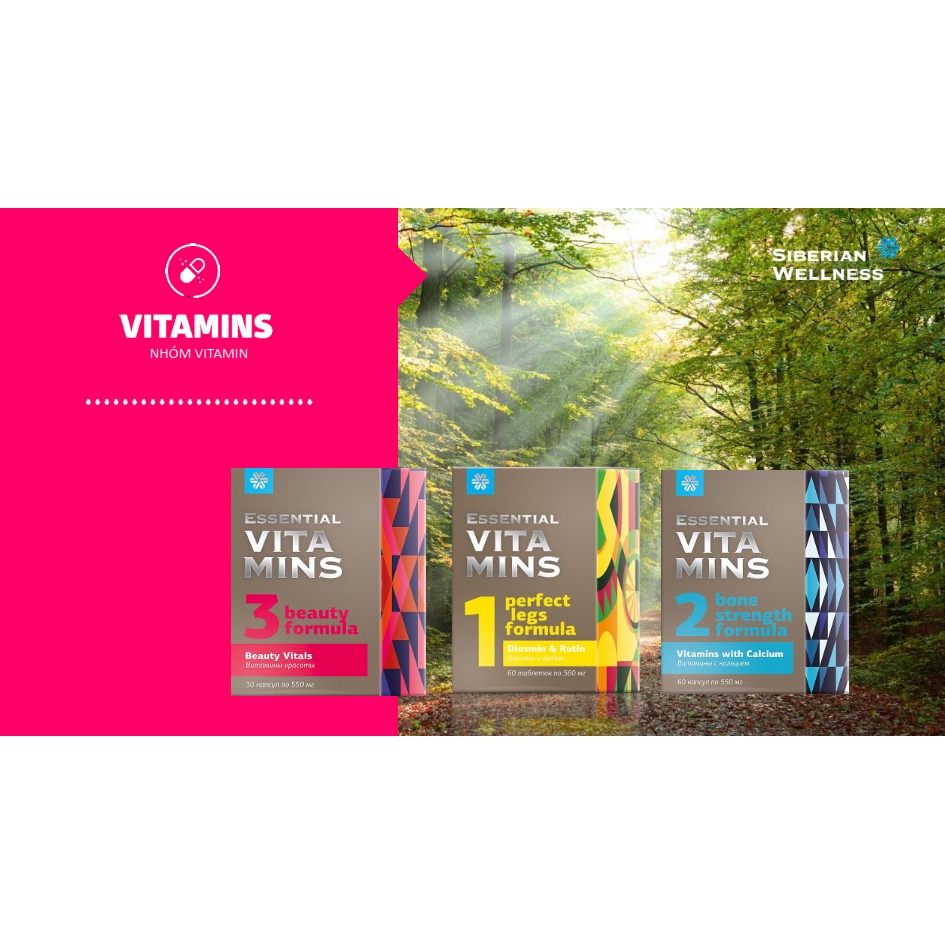 [Hỗ trợ làm đẹp] Thực phẩm bảo vệ sức khỏe Essential Vitamins 3 - Vitamin Beauty Vitals Siberian– 30 viên – Date T2/2023