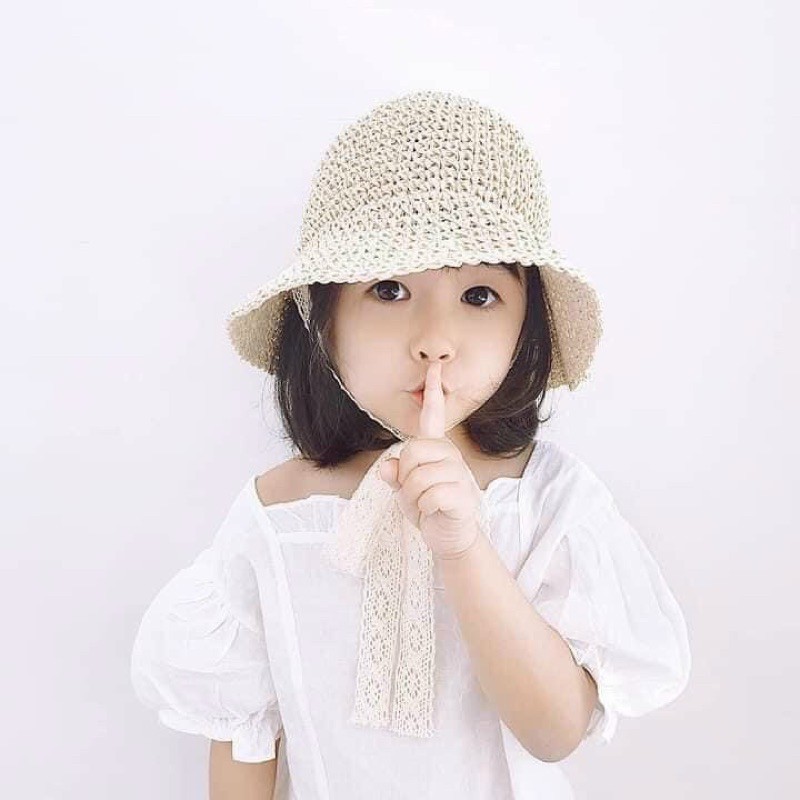Mũ cói cho bé phong cách Hàn Quốc, Nón Cói mềm
