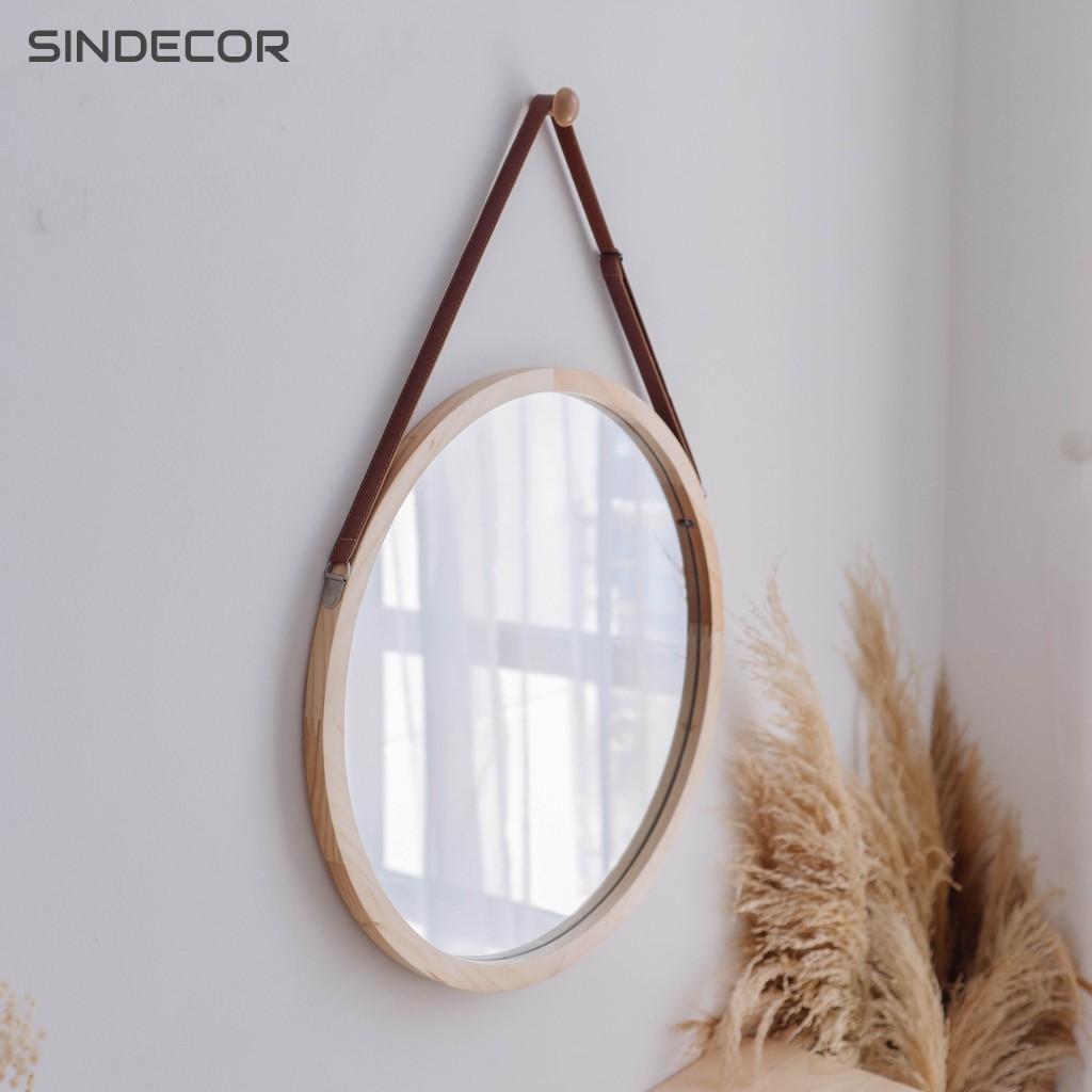 Gương Tròn Treo Tường Khung Gỗ Mia Cricle Mirror Nội Thất Kiểu Hàn Lắp Ráp