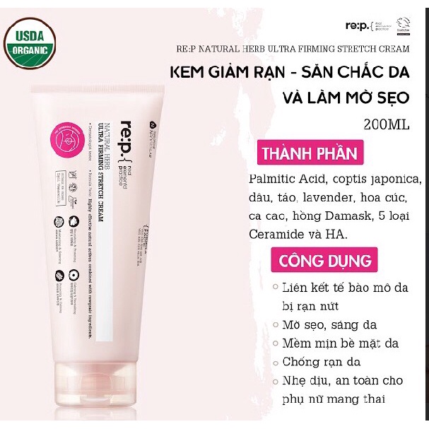 Kem Giảm Rạn Da Re:p Làm Săn Chắc Và Mờ Sẹo Natural Herb Ultra Firming Stretch Cream 200ml