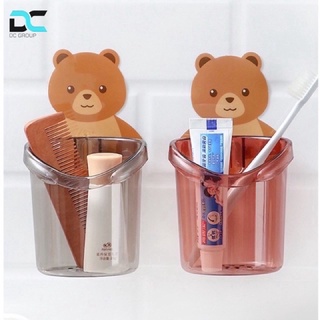 Ly cốc dán tường hình gấu nâu đựng bàn chải, kem đánh răng, đồ dùng nhà tắm - cốc gấu dán tường