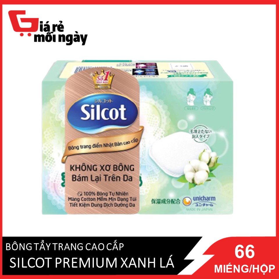 Bông tẩy trang cao cấp Silcot Premium (Xanh lá) 66 miếng/hộp