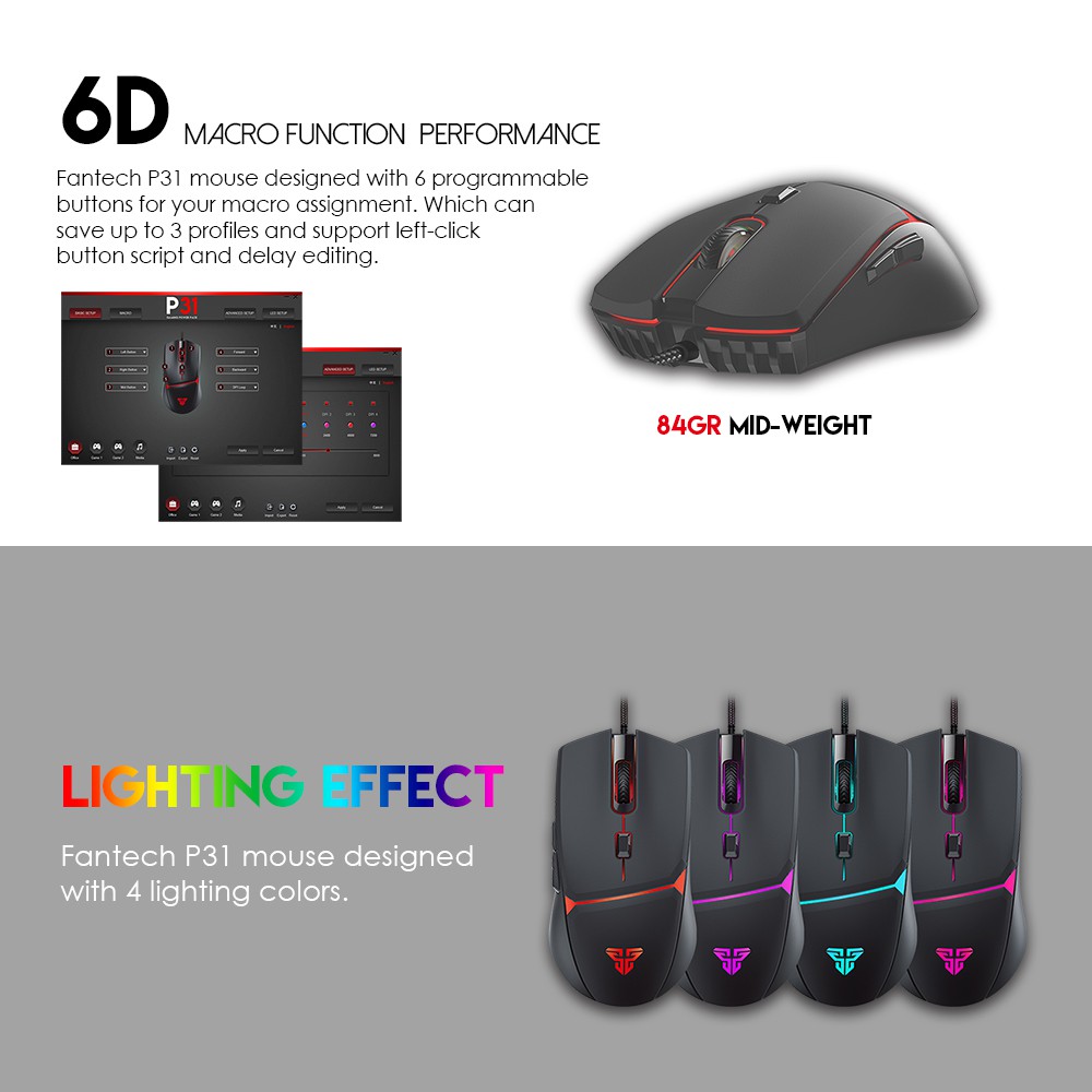 Combo Bàn Phím Chuột Gaming FANTECH P31 GAMING POWER PACK Phím LED Backlit Rainbow 26 Phím Anti Ghosting