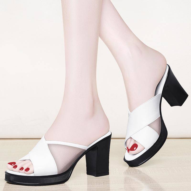 Dép nữ chất lượng cao da mềm cao gót thời trang