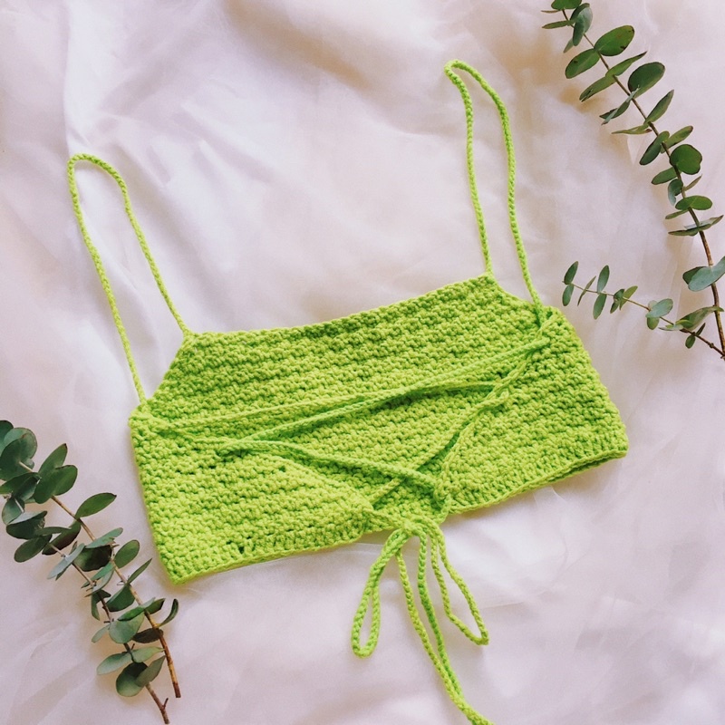 Croptop Trơn - Bralette Len - Bikini Len Móc  - xanhlanhes