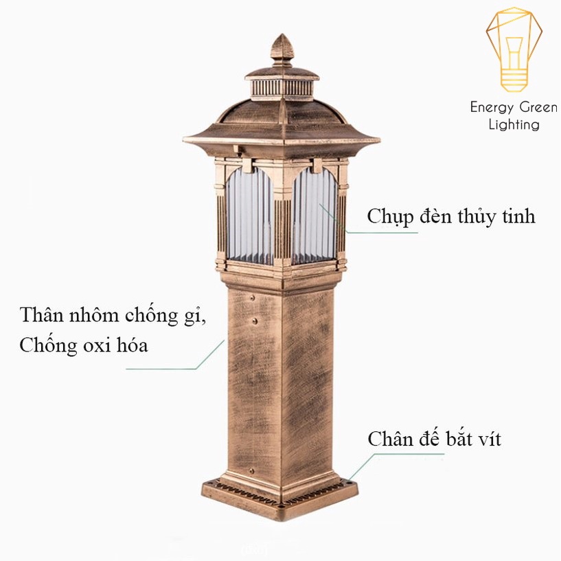 Đèn Cột Trang Trí Sân Vườn Cổ Điển Energy Green Lighting DSV-1172 Chống Nước - Chiều Cao 62cm - Cắm Điện 220V - Kèm Bóng