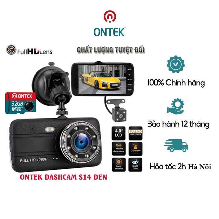 Camera Hành trình ô tô ONTEK S14- X004 - Trước sau FULL HD 1080P - Tích hợp 8 LED hỗ trợ sáng