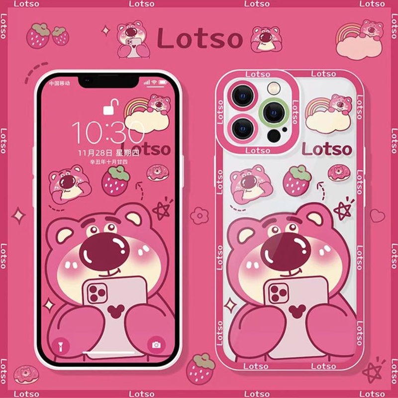 Ốp Điện Thoại Silicon Mềm Trong Suốt Họa Tiết Gấu Và Dâu Tây Cho Iphone 13 12 11 Pro MAX X XS MAX XR 6 7 8 Plus