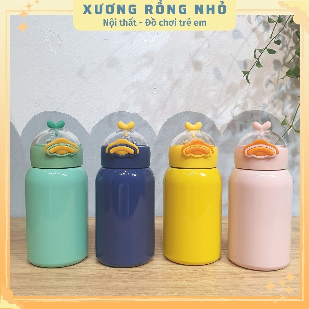 Bình Nước Giữ Nhiệt tặng kèm sticker Inox 304 Cao Cấp Hình Vịt Con, Bình Đựng Nước Đi Học Cho Bé tặng kèm stiker