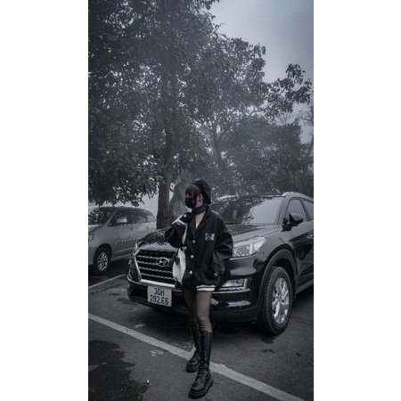 Áo khoác bomber cổ vest đen trắng cá tính Hàn Quốc - Áo blazer cách điệu unisex nam nữ