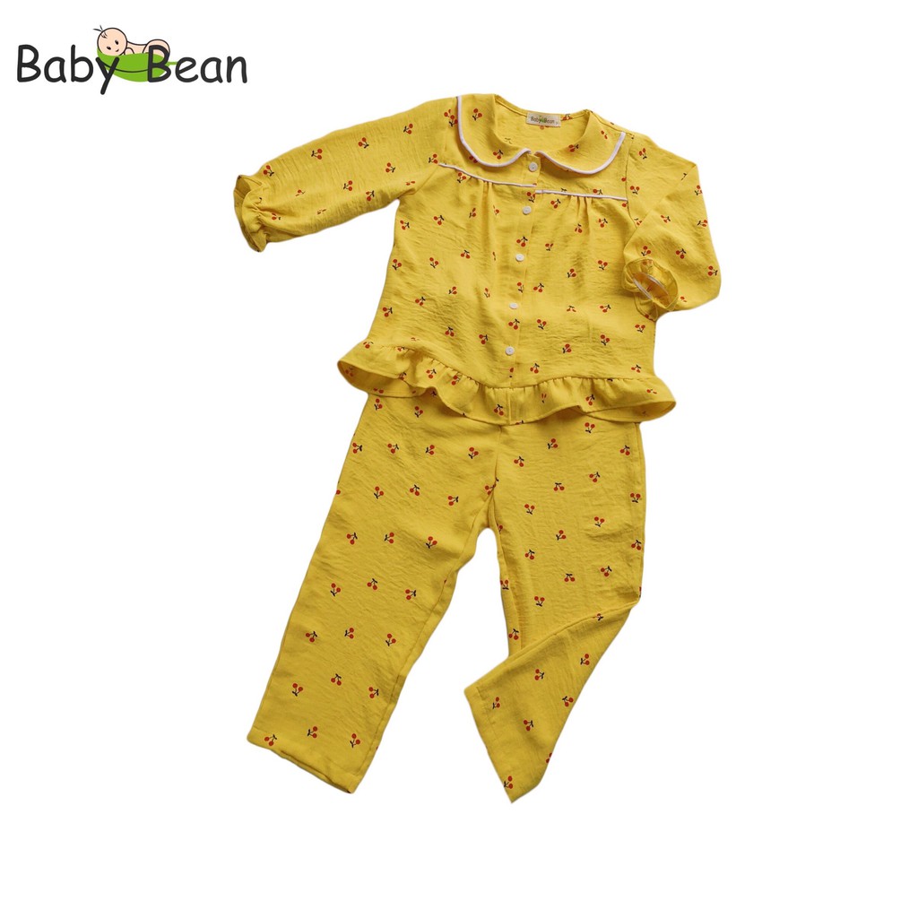 [MÃ THƯƠNG HIỆU YÊU THÍCH Voucher giảm 10%] Đồ Bộ Đũi Tay Dài Cổ Sen Cài Nút Bé Gái BabyBean