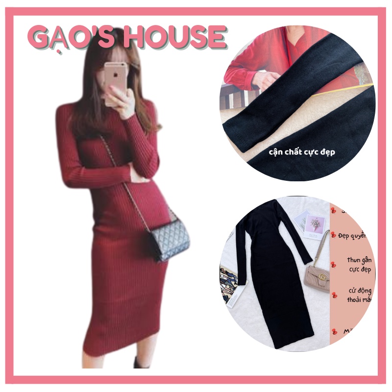 Đầm Body Thun Tay Dài Năng Động Dài Qua Gối Form ôm cổ tròn Freesize, gạo house - dc0051